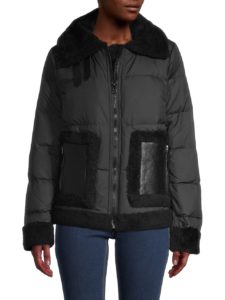 Image of sale on Quilted Shearling-Trim Down Moto Jacket