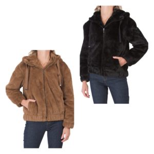 Image of sale on Hooded Faux Fur Bomber Coat
