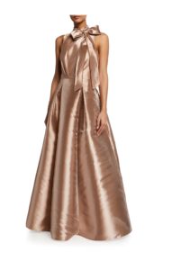 Image of sale on Mock-Neck Taffeta Ball Gown with Bow