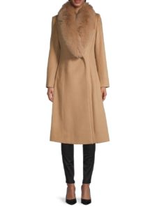 Image of sale on Fox Fur-Trim Wool-Blend Princess Coat