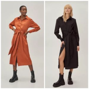 Image of sale on Sustainable Satin Tie Midi Shirt Dress