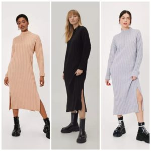 Image of sale on Wide Ribbed Turn Cuff Midi Sweater Dress