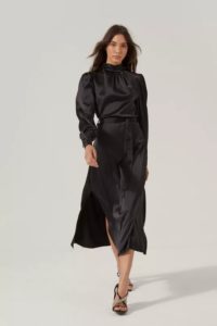 Image of sale on Satin High Neck Belted Midi Dress