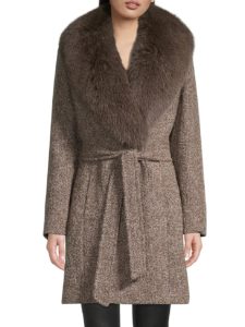 Image of sale on Fox Fur Collar Belted Jacket