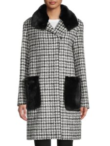 Image of sale on Faux Fur-Trim Houndstooth Coat