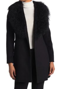 Image of sale on Genuine Lamb Fur Trim & Wool Blend Coat