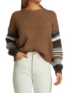Image of sale on Striped Balloon-Sleeve Sweater