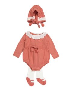 Image of sale on Newborn Girls Sweater Bubble With Tights & Bonnet