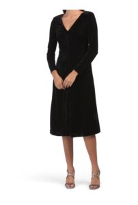 Image of sale on Long Sleeve V-neck Velvet Midi Dress 42.5in