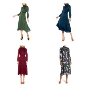 Image of sale on Mock Neck Satin Midi Dress