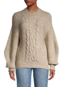Image of sale on Long Balloon-Sleeve Cable Knit Sweater