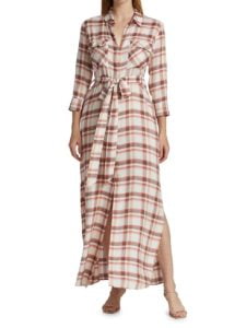Image of sale on Cameron Plaid Silk Maxi Shirtdress