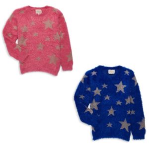 Image of sale on Girl’s Metallic Star-Pattern Fuzzy Sweater