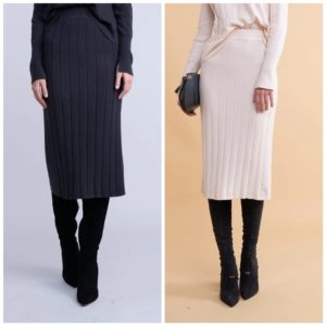 Image of sale on Rib Knit Midi Skirt- Beige