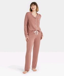 Image of sale on Soft Long Sleeve Notch Collar Top and Pants Pajama Set