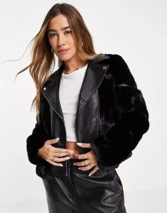 Image of sale on Faux Fur Paneled Biker Jacket