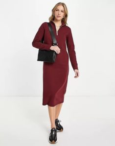 Image of sale on Zip Front Polo Shirt Midi Sweater Dress