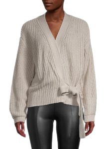 Image of sale on Dropped-Shoulder Knit Wrap Sweater