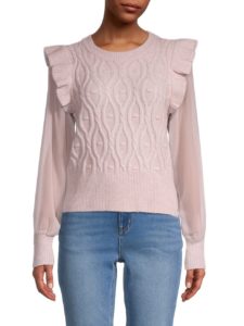 Image of sale on Chiffon-Sleeve Crewneck Sweater