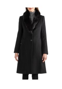 Image of sale on Genuine Shearling Shawl Collar Wool Blend Coat