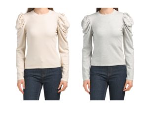 Image of sale on Puff Sleeve Sweater With Pearl Buttons