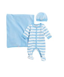 Image of sale on Velour Striped Footie, Cap & Blanket Set