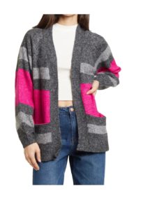 Image of sale on Striped Balloon Sleeve Open Front Cardigan