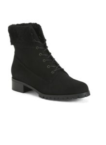 Image of sale on Suede Booties Lace Up With Shearling Cuff