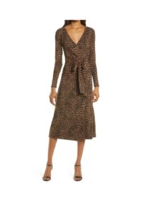 Image of sale on Daynight Leopard Print Long Sleeve Wrap Dress