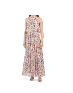 Image of sale on Polka Dot Halter Maxi Dress With Belt