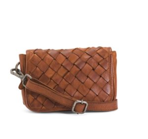 Image of sale on Leather Flap Over Woven Crossbody Bag