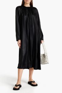 Image of sale on Gathered satin midi dress