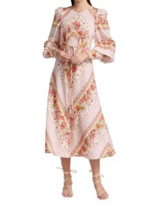 Image of sale on Angelica Floral Puff-Sleeve Midi Dress
