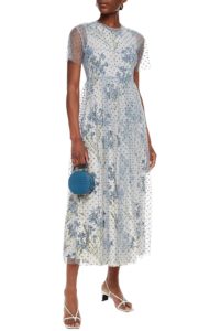 Image of sale on Layered glittered tulle and floral-print crepe midi dress