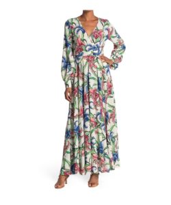 Image of sale on Lily Pad Floral Print Maxi Wrap Style Dress