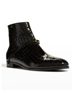 Image of sale on Gianni Patent Leather Croc-Embossed Booties size 5-6.6