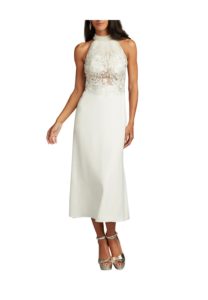 Image of sale on Tulle-Bodice Sleeveless Crepe Midi Dress size 12
