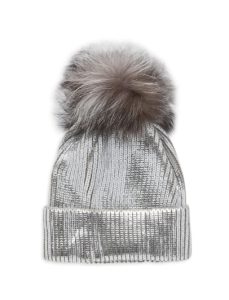 Image of sale on Fox Fur Pom-Pom Metallic Beanie