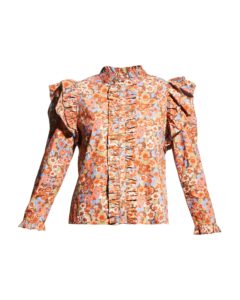 Image of sale on Ruffled Placket Button-Up Shirt size xs-s