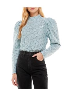 Image of sale on Elan Lace Metallic Puff Sleeve Blouse