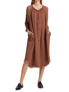 Image of sale on Poet Frayed Trim Button-Front Dress