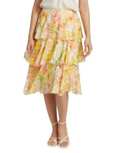 Image of sale on Asymmetrical Triple Tiered Burnout Chiffon Skirt