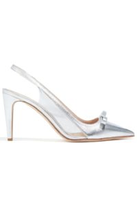 Image of sale on Bow-embellished metallic leather and PVC slingback pumps