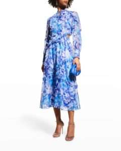 Image of sale on Floral-print Cutout Midi Dress