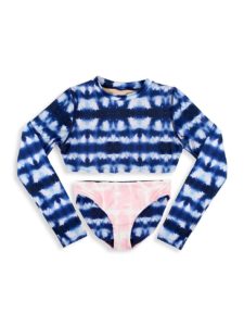Image of sale on Little Girl’s & Girl’s 2-Piece Reversible Tie-Dye Rashguard & Bikini Bottom Set
