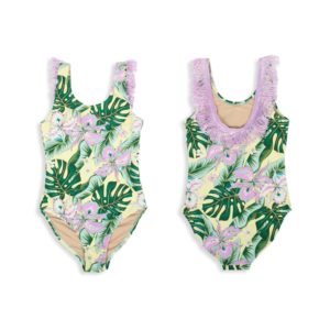 Image of sale on Baby Girl’s & Little Girl’s Tropical Print Fringe One-Piece Swimsuit