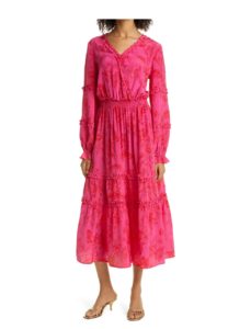 Image of sale on Floral Long Sleeve Ruffle Silk Maxi Dress
