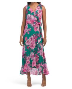 Image of sale on Side Tie Floral Ruffle Wrap Dress