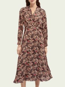 Image of sale on Floral print belted midi wrap dress