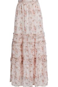 Image of sale on Liu tiered ruffled floral-print silk-voile maxi skirt
